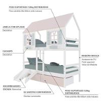Beliche Casinha Bela Com 2 Gavetas Rosa Kit Escada/escorregador - Madeira Maciça Branco/rosa/verde Housin
