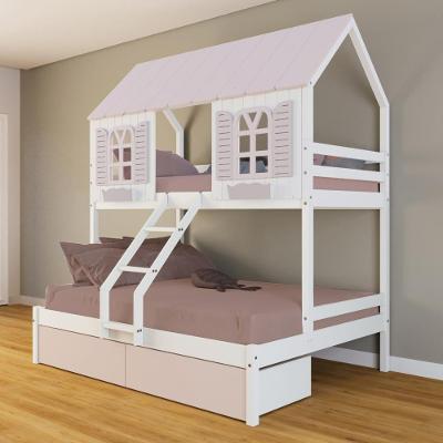 Beliche Casal/ Solteiro Casinha Bela 02 Gavetas Rosa - Madeira Maciça Branco/rosa Housin