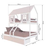 Beliche Casal/ Solteiro Casinha Bela 02 Gavetas Rosa - Madeira Maciça Branco/rosa Housin - 3