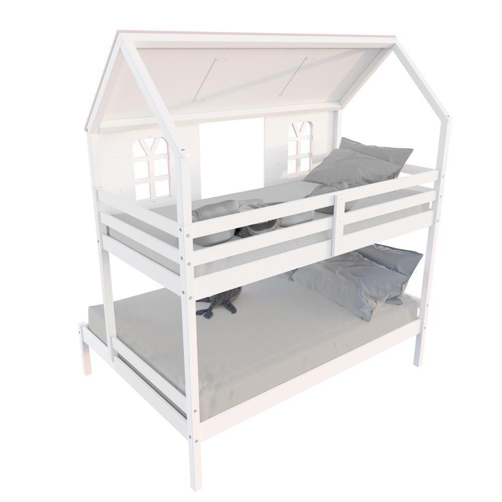 Beliche Casal/ Solteiro Casinha Bela 02 Gavetas Kit Escada/escorregador - Madeira Maciça Branco/rosa Housin - 5