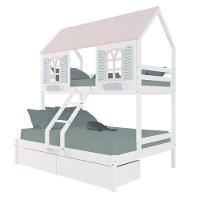 Beliche Casal/ Solteiro Casinha Bela 02 Gavetas - Madeira Maciça Branco/rosa/verde Housin - 2