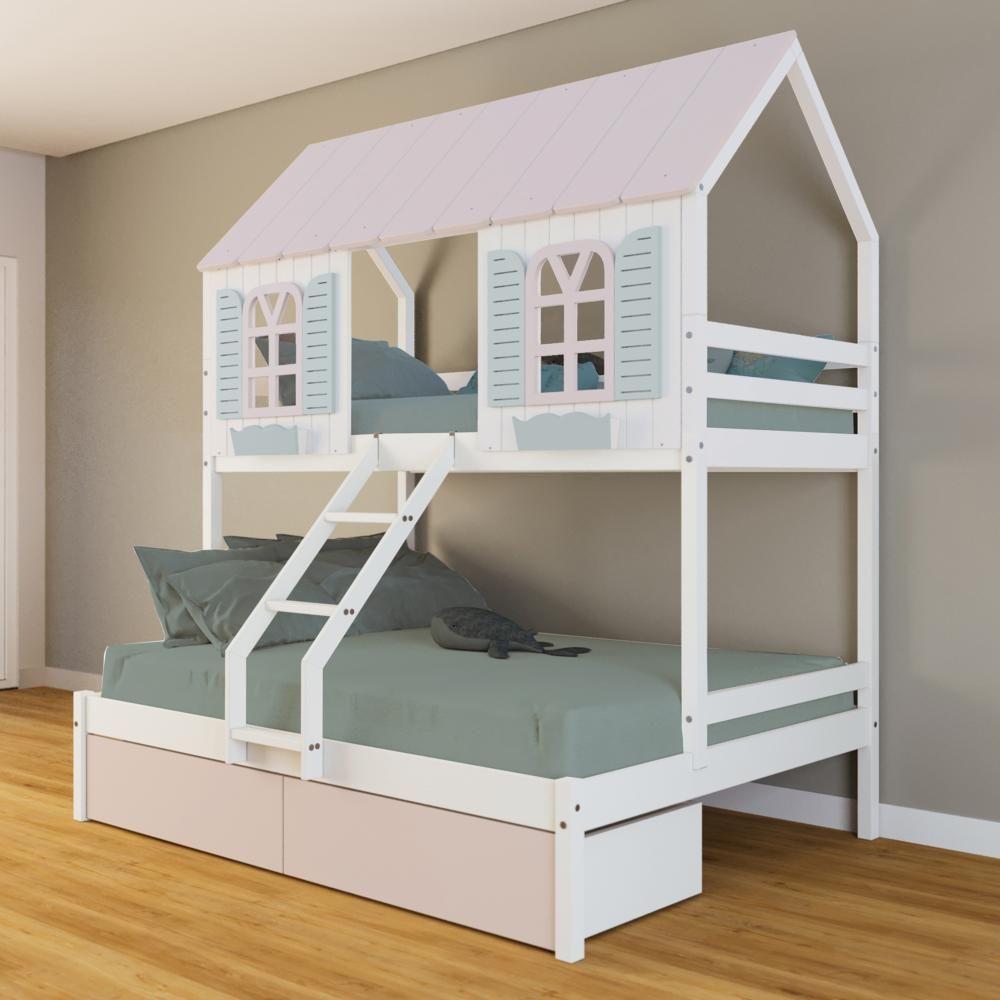 Beliche Casal/ Solteiro Casinha Bela 02 Gavetas Rosa - Madeira Maciça Branco/rosa/verde Housin - 1