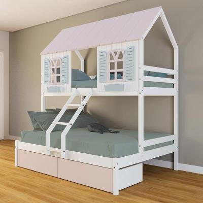 Beliche Casal/ Solteiro Casinha Bela 02 Gavetas Rosa - Madeira Maciça Branco/rosa/verde Housin