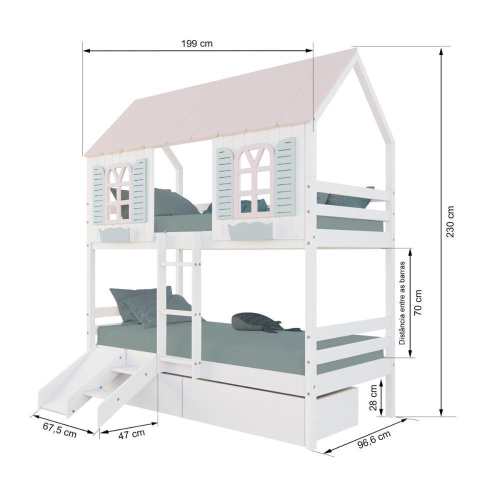 Beliche Casinha Bela Com 2 Gavetas Kit Escada/escorregador - Madeira Maciça Branco/rosa/verde Housin - 3