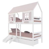 Beliche Casinha Bela Com 2 Gavetas Kit Escada/escorregador - Madeira Maciça Branco/rosa Housin - 2