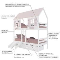 Beliche Casinha Bela Com 2 Gavetas Kit Escada/escorregador - Madeira Maciça Branco/rosa Housin