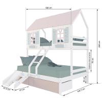 Beliche Casal/ Solteiro Casinha Bela 02 Gavetas Rosa Kit Escada/escorregador - Madeira Maciça Branco/rosa/verde Housin - 3