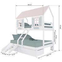 Beliche Casal/ Solteiro Casinha Bela 02 Gavetas Kit Escada/escorregador - Madeira Maciça Branco/rosa/verde Housin - 3