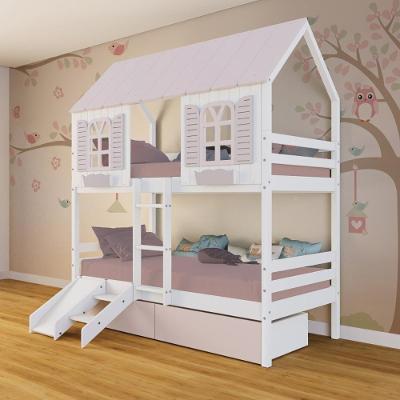 Beliche Casinha Bela Com 2 Gavetas Rosa Kit Escada/escorregador - Madeira Maciça Branco/rosa Housin