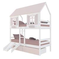 Beliche Casinha Bela Com 2 Gavetas Rosa Kit Escada/escorregador - Madeira Maciça Branco/rosa Housin - 2