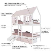 Beliche Casinha Bela Com 2 Gavetas Rosa Kit Escada/escorregador - Madeira Maciça Branco/rosa Housin