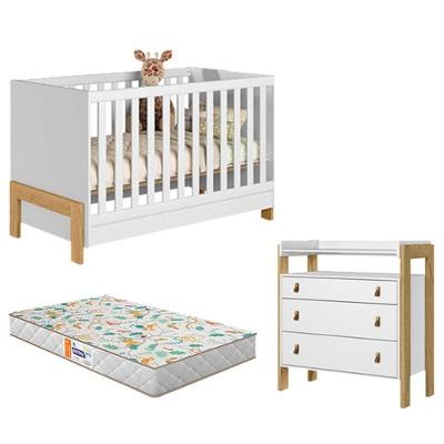 Berço Americano 4300 E Cômoda 4410 Fantasia Branco Acetinado Com Colchão Gazin – Qmovi