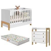 Berço Americano 4300 E Cômoda 4410 Fantasia Branco Acetinado Com Colchão Gazin – Qmovi - 1