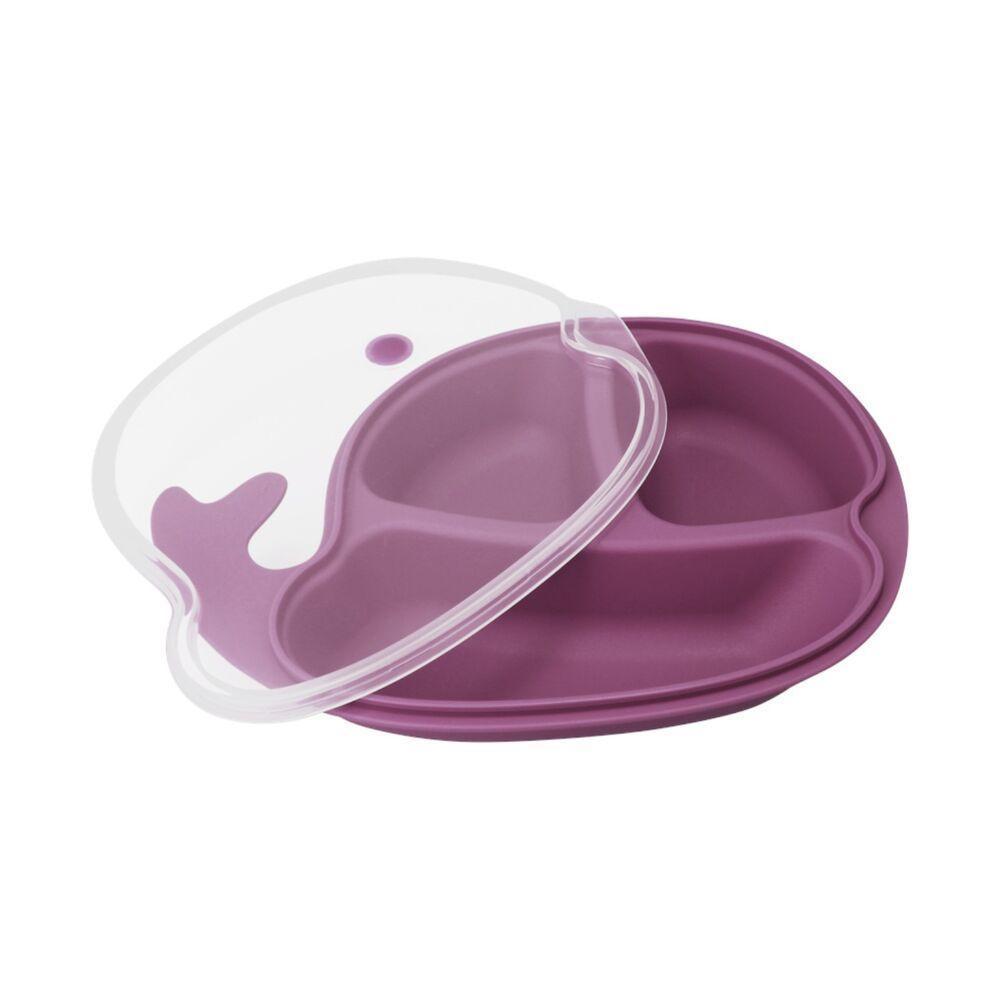 Prato Divertido Baleia Rosa Com Divisórias E Tampa Para Refeições Infantis - 1