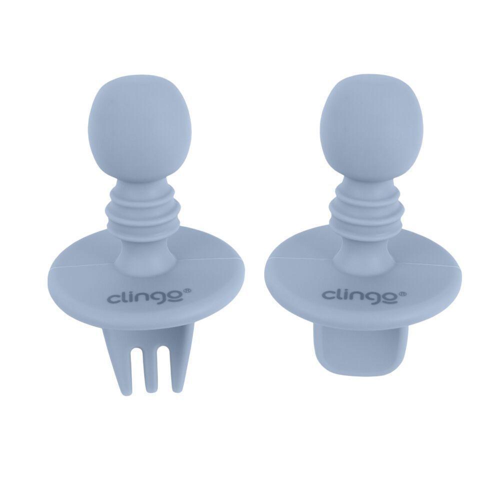 Talheres De Silicone Azul Para Bebês Com Protetor Seguro E Confortável - 1