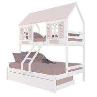 Treliche Casal/ Solteiro Casinha Bela - Madeira Maciça Branco/rosa Housin - 2