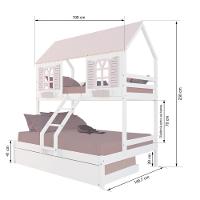 Treliche Casal/ Solteiro Casinha Bela - Madeira Maciça Branco/rosa Housin - 3