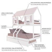 Treliche Casal/ Solteiro Casinha Bela - Madeira Maciça Branco/rosa Housin