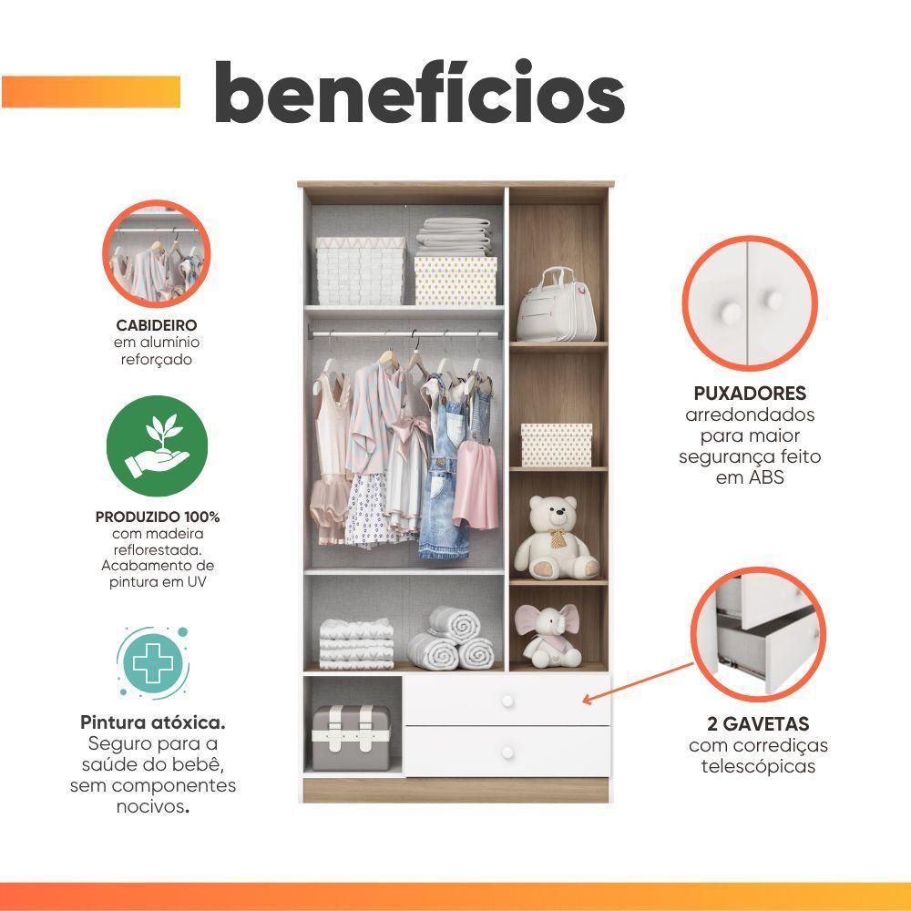 Dormitório Infantil Completo Berço Mini Cama 3x1 Para Quarto Bebê Magia Branco / Madeirado - 6