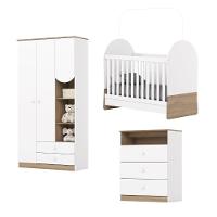 Dormitório Infantil Completo Berço Mini Cama 3x1 Para Quarto Bebê Magia Branco / Madeirado - 1