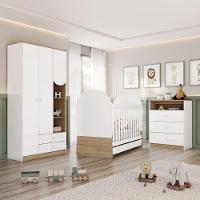 Dormitório Infantil Completo Berço Mini Cama 3x1 Para Quarto Bebê Magia Branco / Madeirado - 2