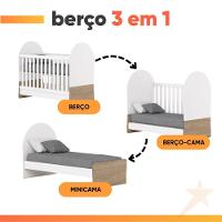 Dormitório Infantil Completo Berço Mini Cama 3x1 Para Quarto Bebê Magia Branco / Madeirado - 8