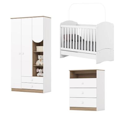 Dormitório Infantil Completo Berço Bala De Menta Para Quarto Bebê Magia Branco / Madeirado