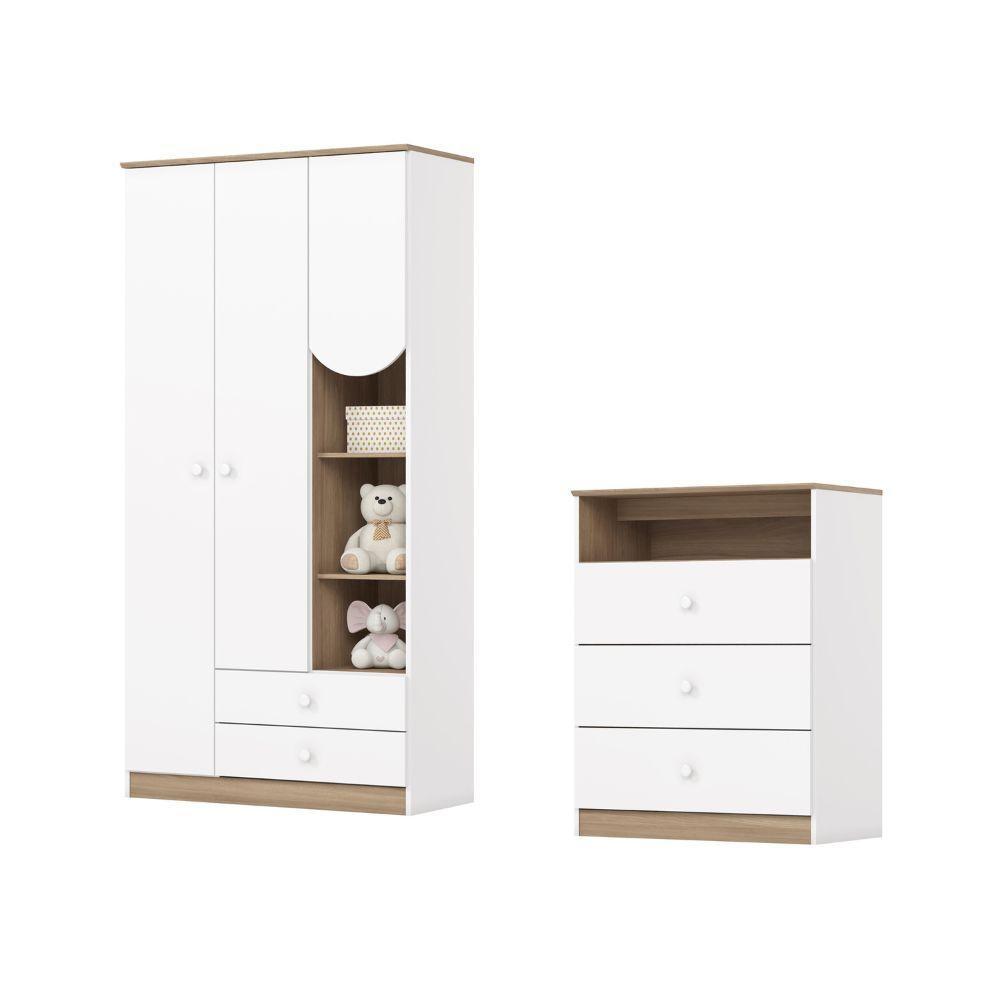 Conjunto Infantil Para Quarto Bebê Magia Henn Branco / Madeirado - 1