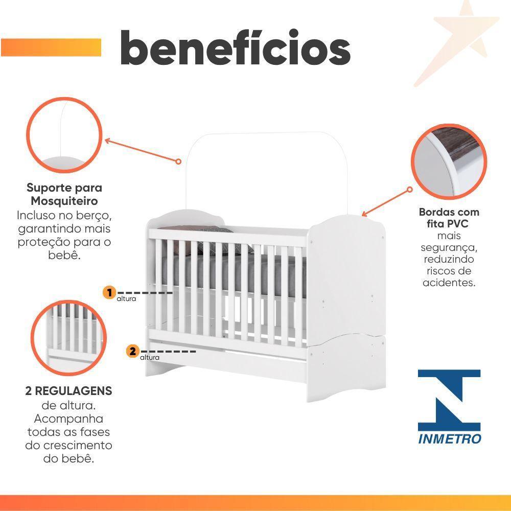 Berço Mini Cama 3 Em 1 Bala De Menta Henn Branco - 5