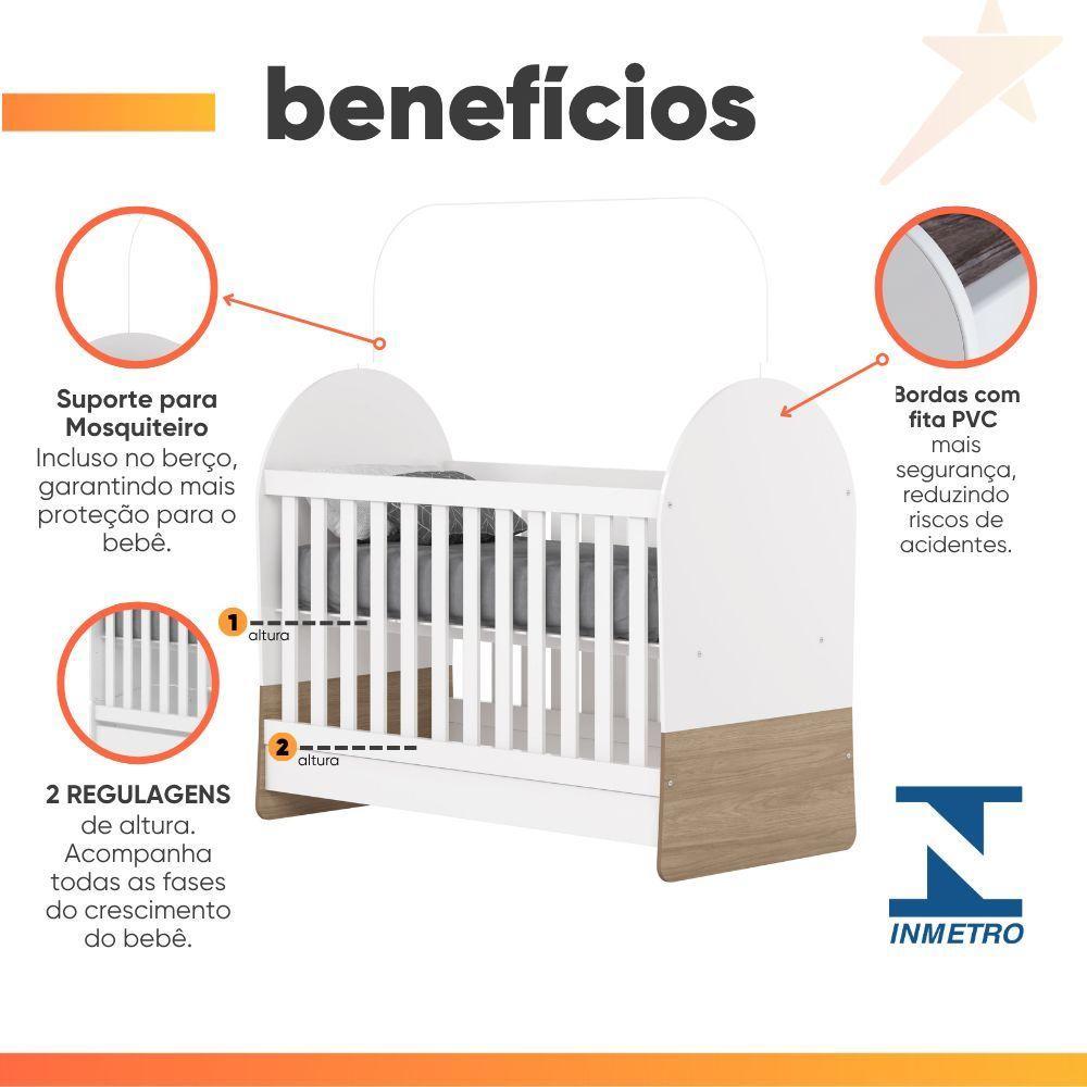 Berço Mini Cama 3 Em 1 Magia Branco / Madeirado - 6