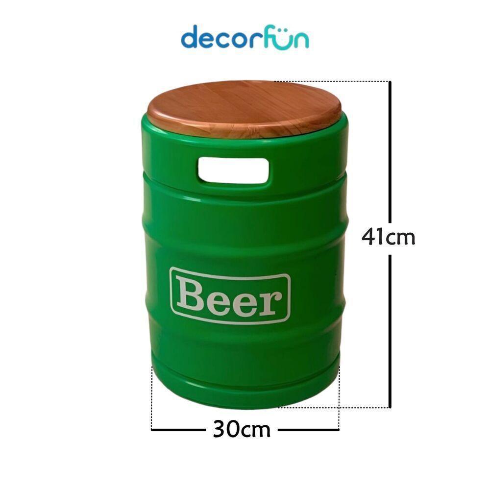 Banqueta Cooler Barril Decorativo 28l Com Tampo Verde Para Bebidas Em Festas E Eventos - 3