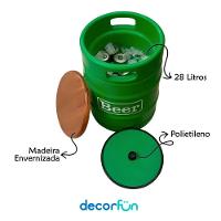 Banqueta Cooler Barril Decorativo 28l Com Tampo Verde Para Bebidas Em Festas E Eventos