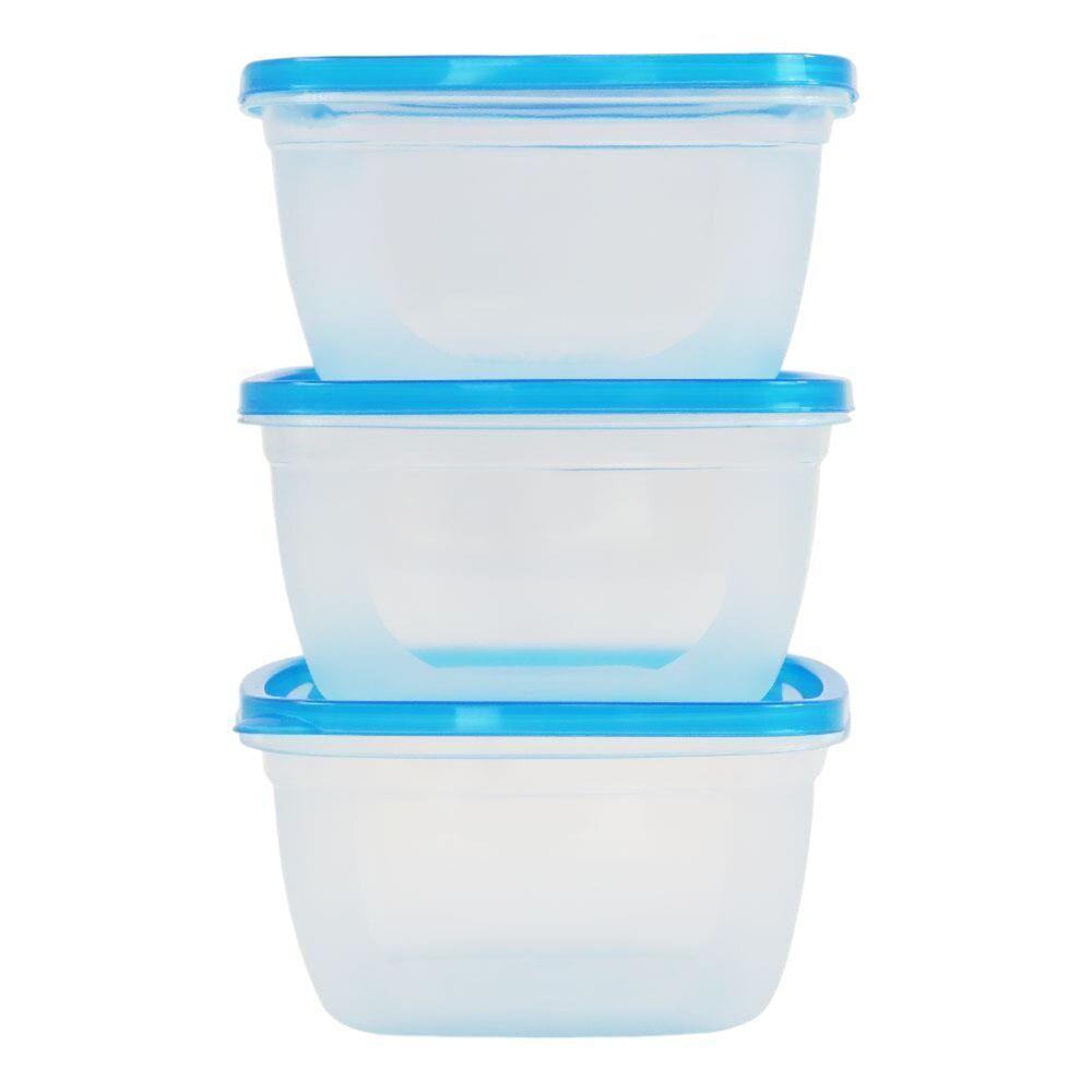 Conjunto Prático De 3 Potes Quadrados Com Tampa Para Organização E Armazenamento De Alimentos - 3