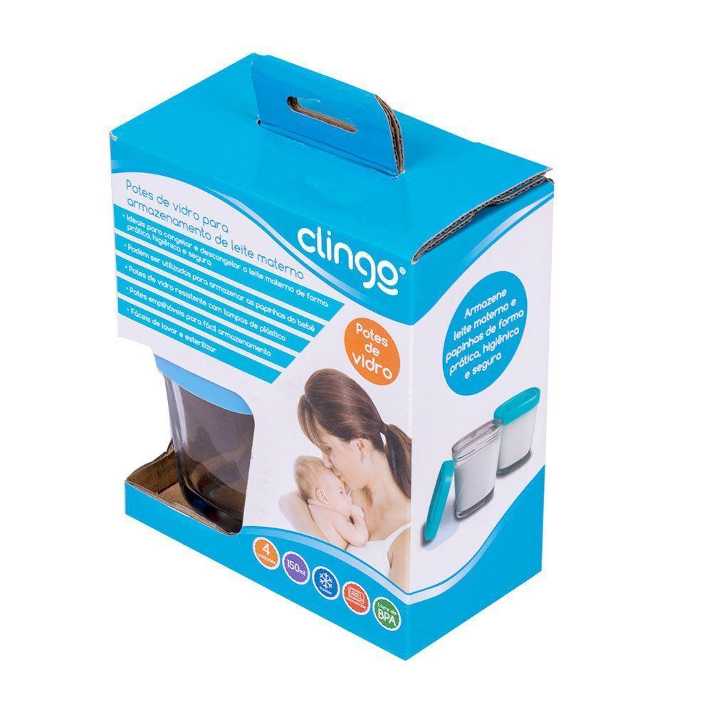 Conjunto Prático De Potes Azuis Para Alimentos - 4 Peças Ideais Para Bebês - 6