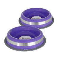 Conjunto Elegante De Comedouros Antiderrapantes Inox Roxo - Alimentação Segura E Prática! - 1