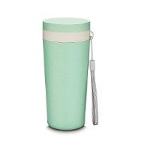 Copo Ecológico Duplo De Fibra De Trigo Com Alça Verde E Tampa Antivazamento - 300ml - 4
