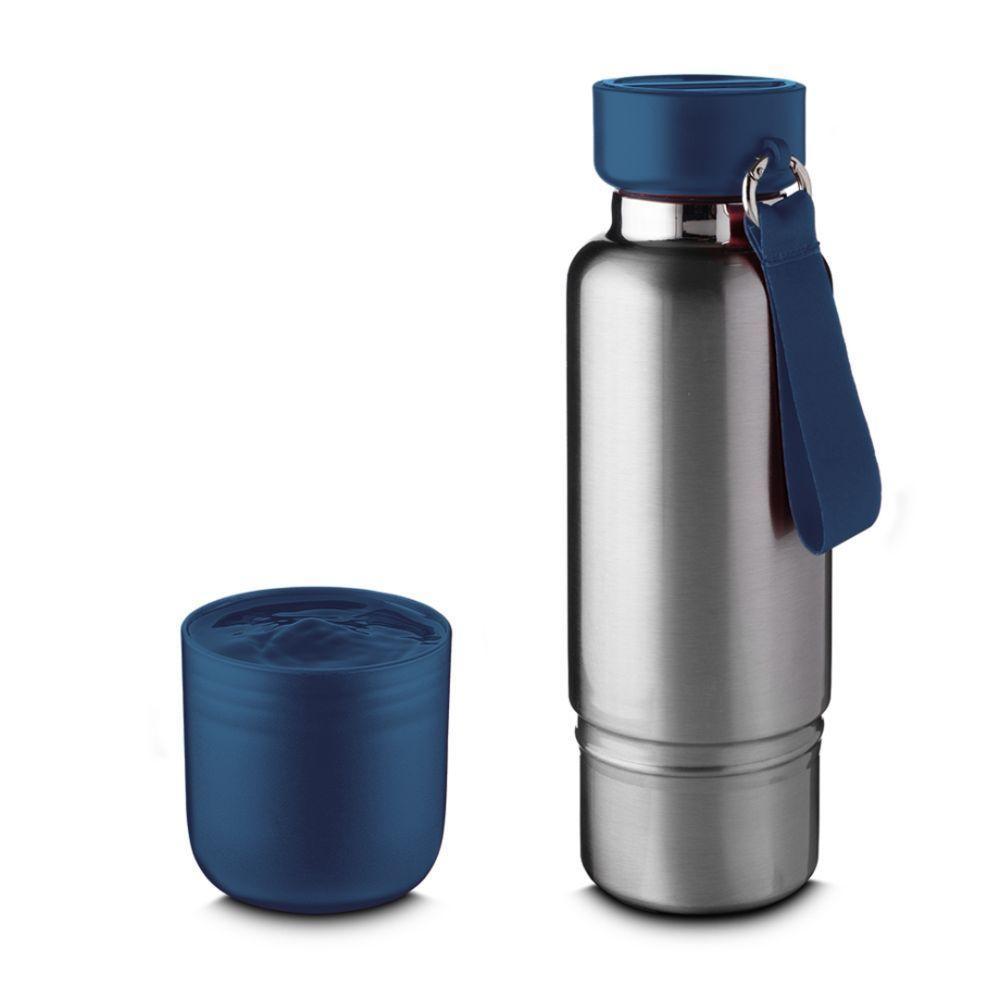 Garrafa Térmica Inox 500ml Com Copo E Compartimento Azul - Praticidade Em Todos Os Lugares! - 4