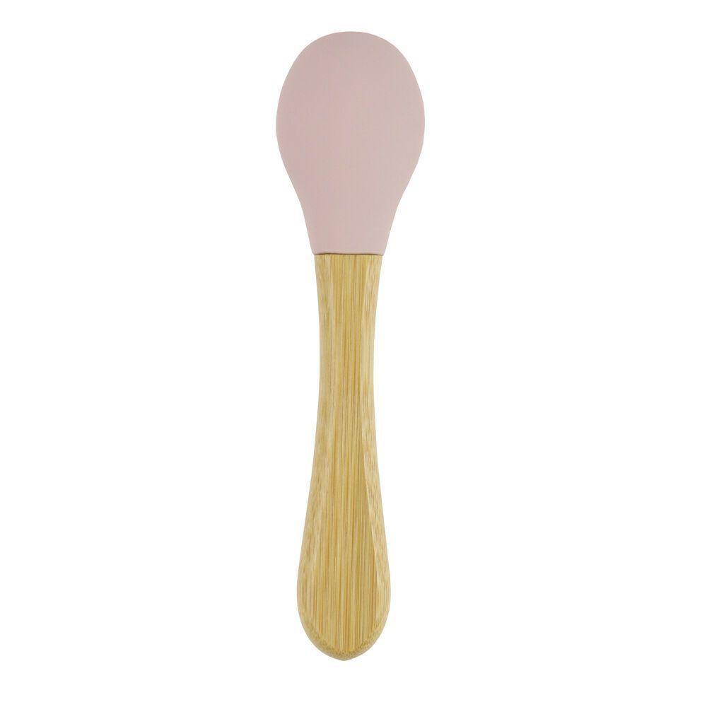 Colheres Antimicrobianas Em Bambu E Silicone Rosa Seguras Para Bebês - 3