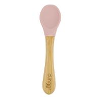 Colheres Antimicrobianas Em Bambu E Silicone Rosa Seguras Para Bebês - 1