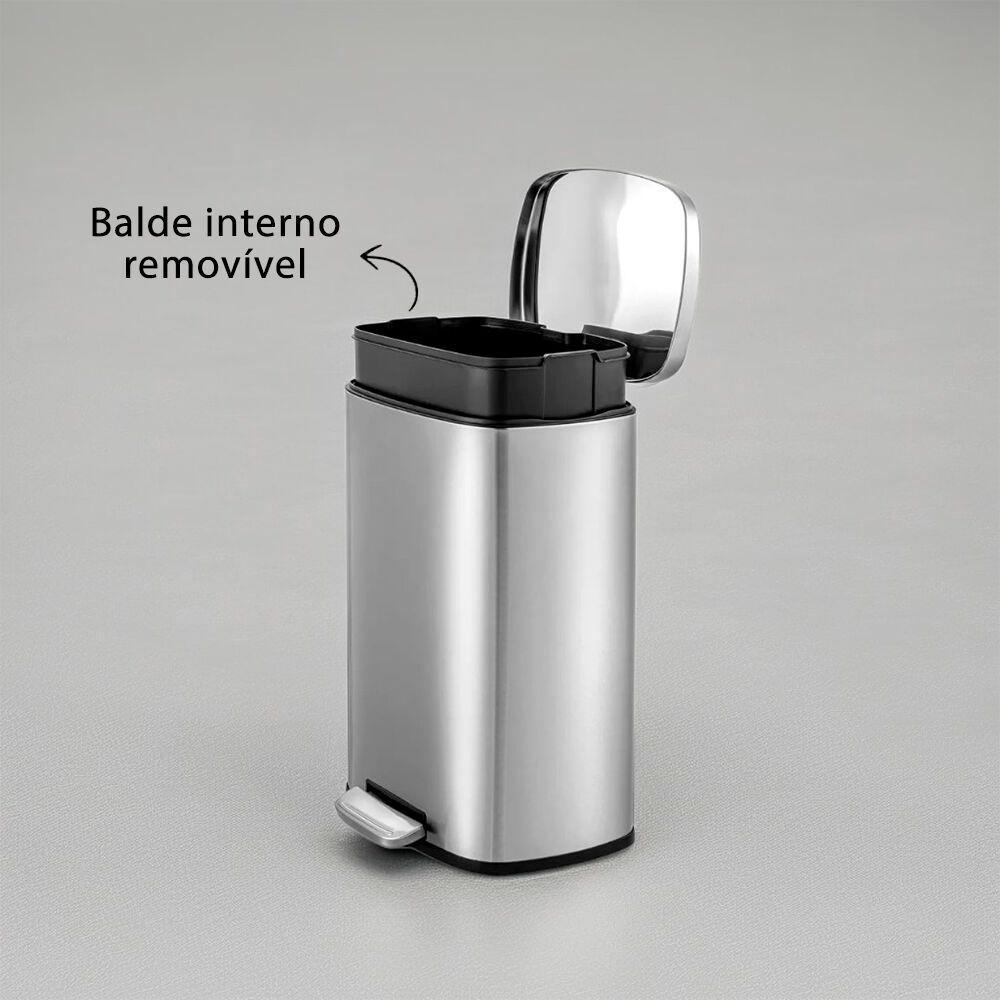 Lixeira Retangular Inox 20l Com Pedal - Sofisticação E Praticidade Para Seu Espaço - 2