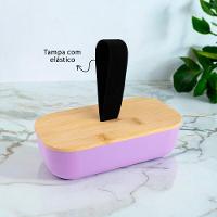 Lancheira Elegante 700ml Com Tampa De Bambu - Prática E Sustentável Em Lilás