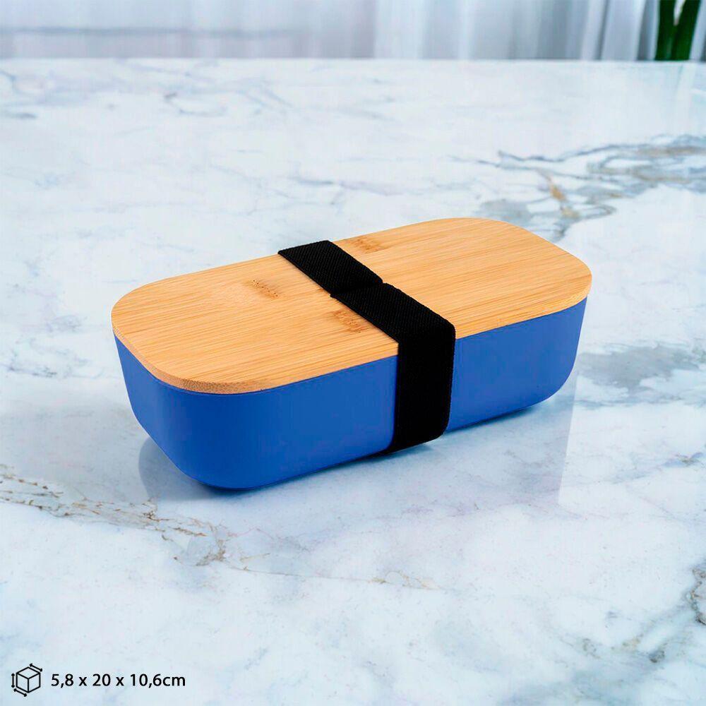 Lancheira Sustentável 700ml Com Tampa De Bambu E Fecho Azul - Praticidade E Estilo Para Você! - 2