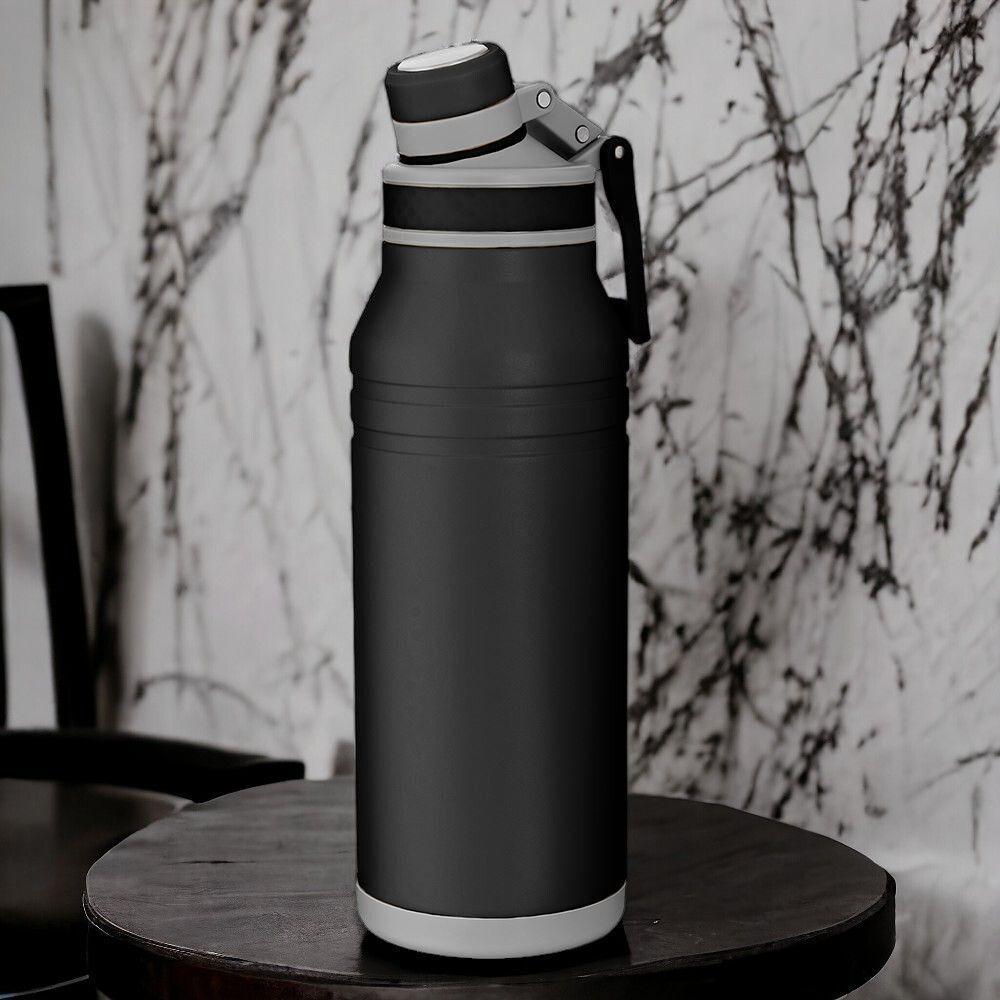 Garrafa Térmica Luxo Preta Com Alça - 1,2l Para Viagens E Cotidiano - 1