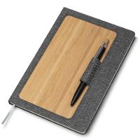 Caderno Sustentável Em Bambu Com Capa Dura E Suporte Para Caneta Cinza - 3