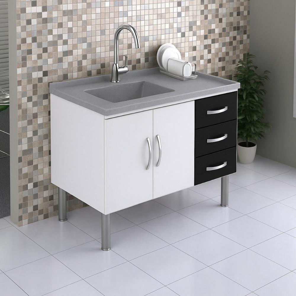 Pia De Cozinha Mármore Sintético 100x53cm Multimóveis CR20478 Cinza - 3