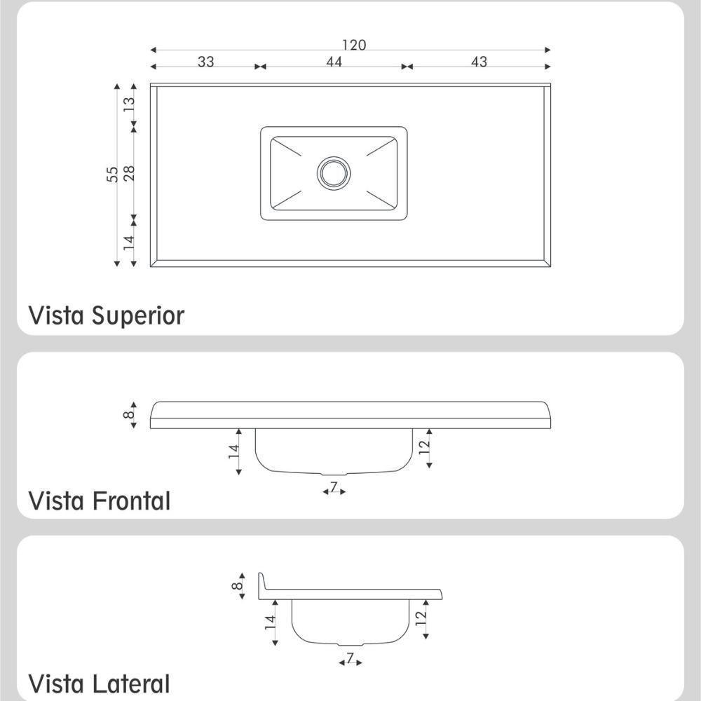 Pia De Cozinha Mármore Sintético 120x55cm Com Cuba Aço Inox Multimóveis CR20472 Travertino - 2
