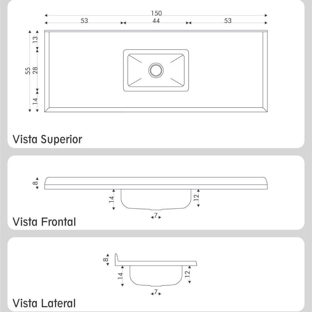 Pia De Cozinha Mármore Sintético 150x55cm Com Cuba Aço Inox Multimóveis CR20474 Preto - 2