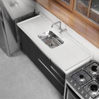 Pia De Cozinha Mármore Sintético 160x55cm Com Cuba Aço Inox Multimóveis CR20475 Off White - 3