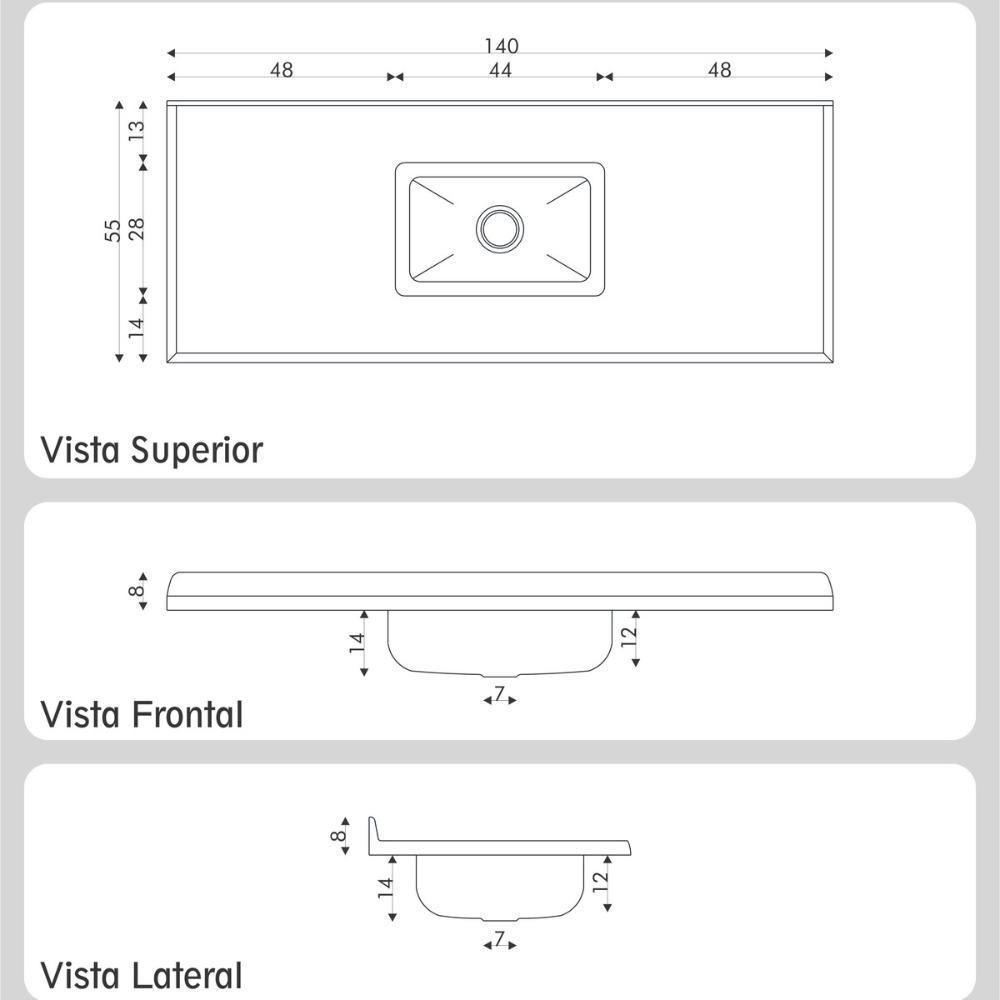 Pia De Cozinha Mármore Sintético 140x55cm Com Cuba Aço Inox Multimóveis CR20473 Cinza - 2
