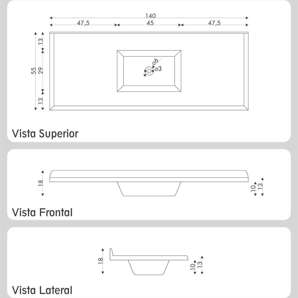 Pia De Cozinha Mármore Sintético 140x55cm Multimóveis CR20480 Off White - 2
